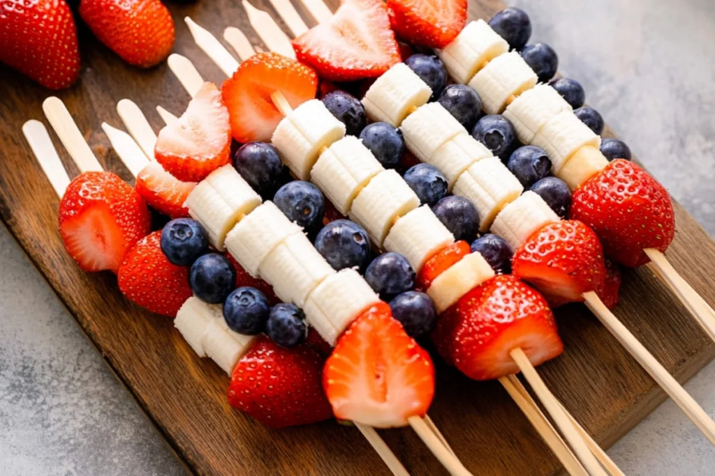 Red White and Blue Fruit Kabobs Delight